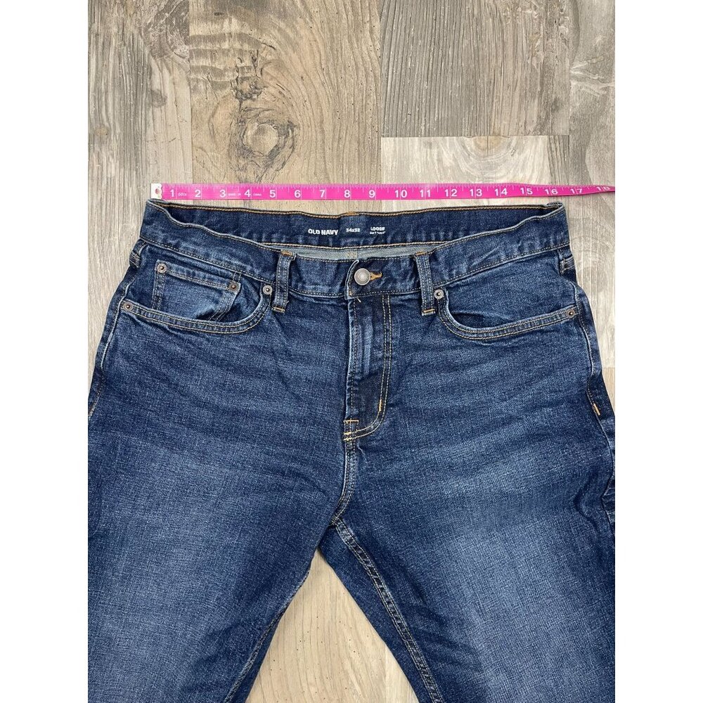 Old Navy Mens Loose Jeans 34x32 Dark Wash Blue Denim Built In Flex - Picture 5 of 7
